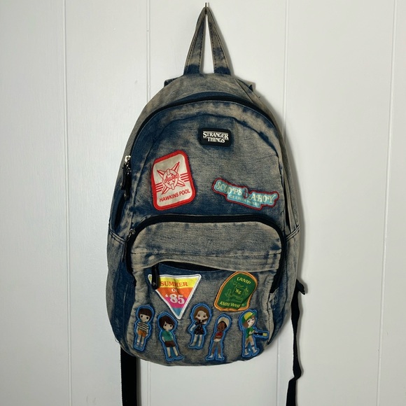 Loungefly Stranger Things Denim Patches Backpack  school Netflix merch cotton - Picture 1 of 10